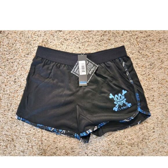 Moonshine Camo Short Black TEAL BLUE Camoflauge Shorts Workout - Picture 1 of 4